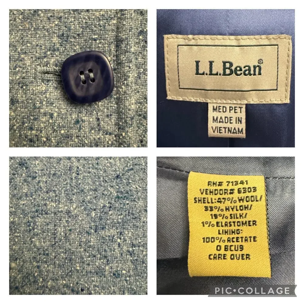 Vintage 1990s L.L. Bean Blue Wool Silk Mix Tweed Blazer medium petite - Picture 16 of 16